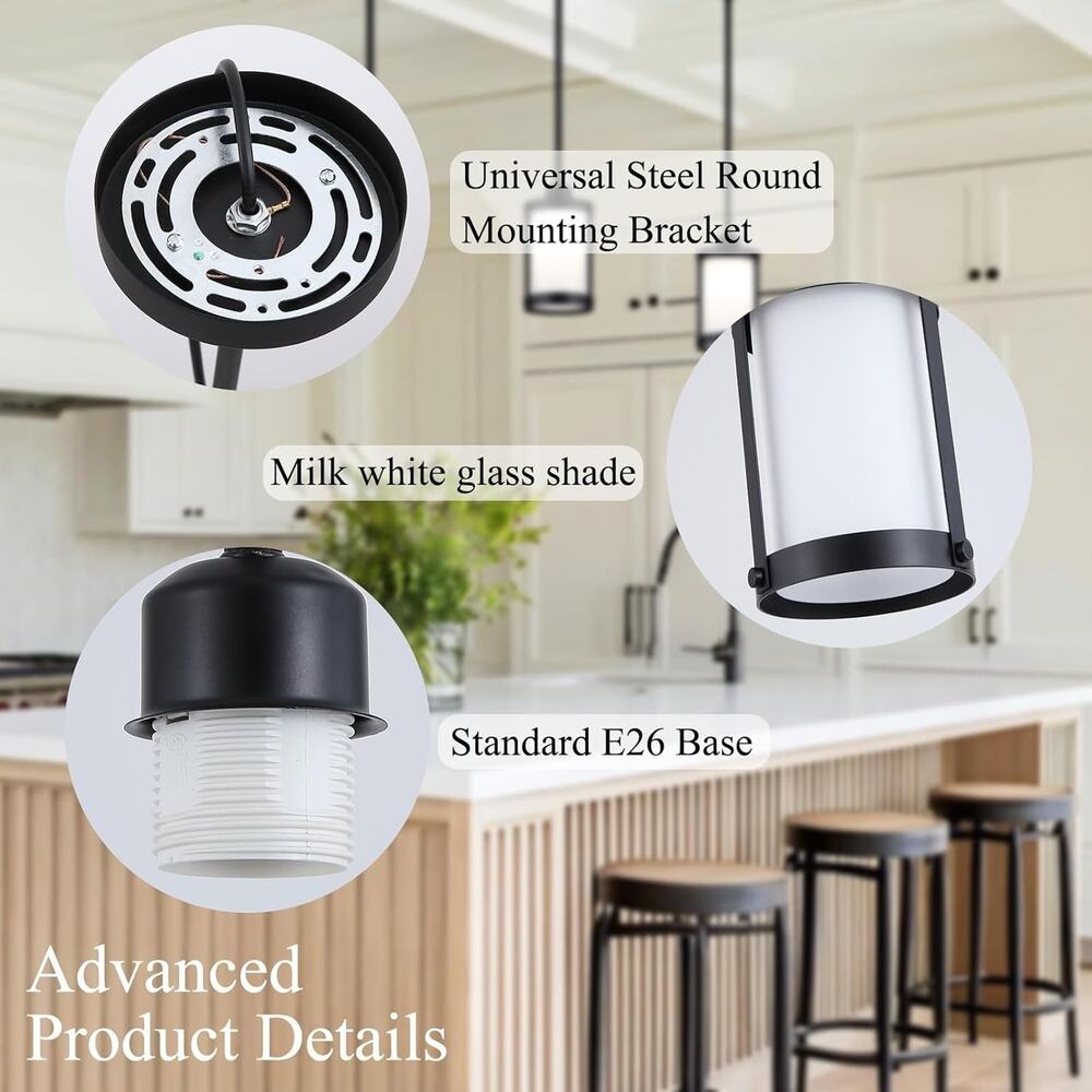 Black Mini Pendant Light with Milk Glass Shade, E26 - Picture 3 of 3